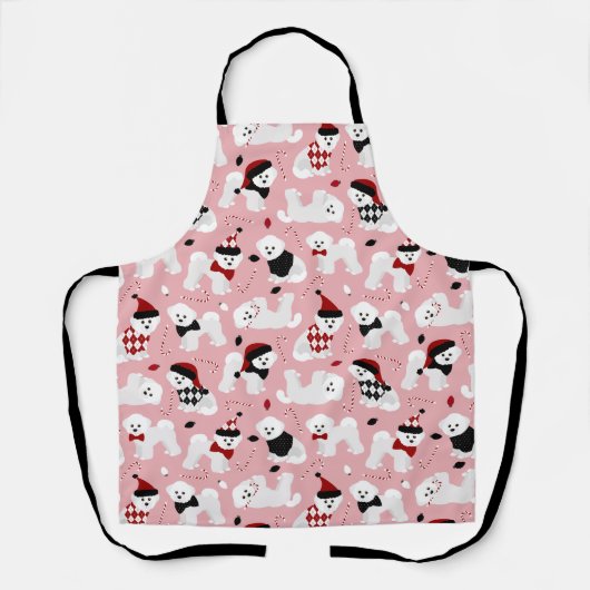 Tablier Bichon Frise Christmas Pink Apron (Recto)
