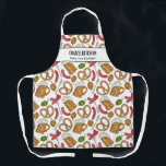 Tablier Bière allemande & Brats Chef Oma's Kitchen Custom<br><div class="desc">Tablier amusant avec un motif de cuisine allemande et deux lignes de texte personnalisé. Ajoutez le nom d'un chef, le nom de votre Oma ou Opa, le nom d'un restaurant, le nom d'un café ou d'une brasserie ou supprimez le texte et le rectangle et utilisez simplement le motif. Parfait pour...</div>