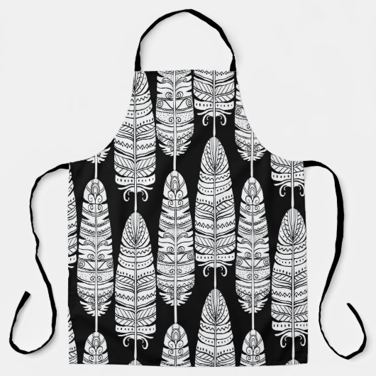 Tablier Birds feathers boho seamless pattern in black and (Recto)