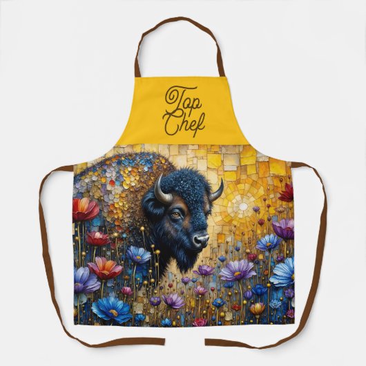 Tablier Bison Américain Paré de Bijoux dans les Fleurs (Recto)