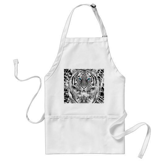 Tablier Black and White Blue Eyes sauvage Tiger visage (Devant)