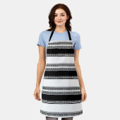 Tablier Black and white lace braid and horizontal stripes  (Porté)