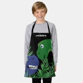 Tablier Black Blue & Green Dino Ajouter le nom Apron (Porté)
