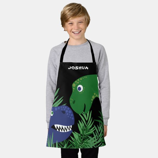 Tablier Black Blue & Green Dino Ajouter le nom Apron (Porté)