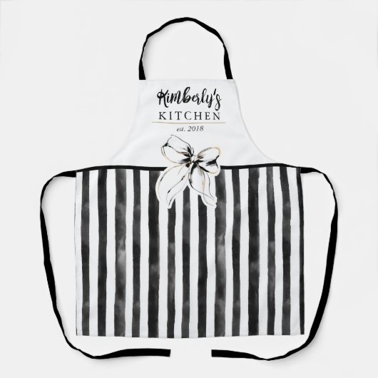 Tablier Black Bow Black and White Stripes Whimsical Name (Recto)