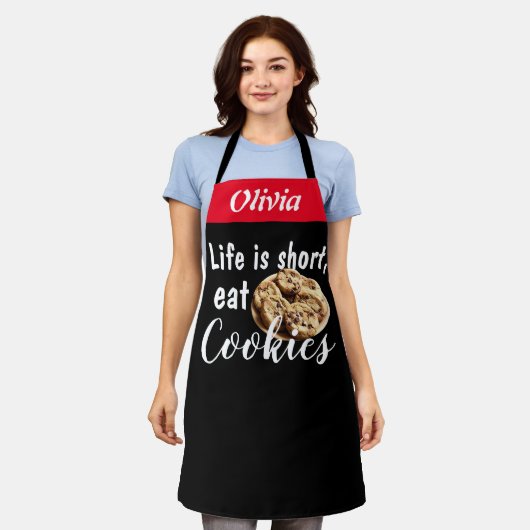 Tablier Black Chef Life is Short Eat Cookies Personnalisé (Porté)