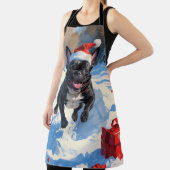 Tablier Black French Bulldog Festive de Noël Scène de neig (Insitu)