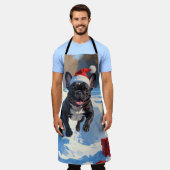 Tablier Black French Bulldog Festive de Noël Scène de neig (Porté)