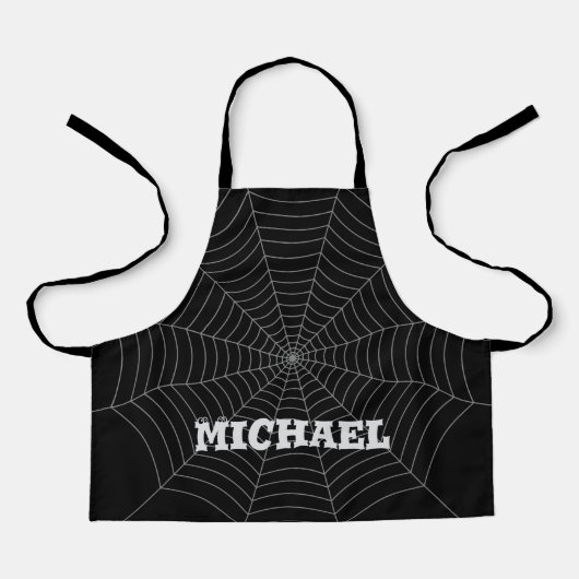 Tablier Black grey spider web Halloween motif Votre nom (Recto)