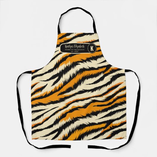 Tablier Black Orange Tiger Stripes Pattern Monogram (Recto)
