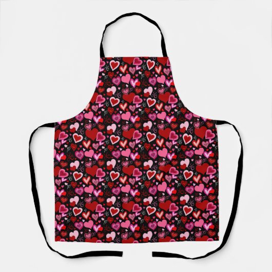 Tablier Black Pink Red Hearts Love Pattern (Recto)