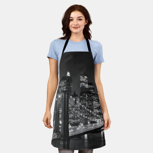 Tablier Black White Brooklyn Bridge New York Nuit (Porté)