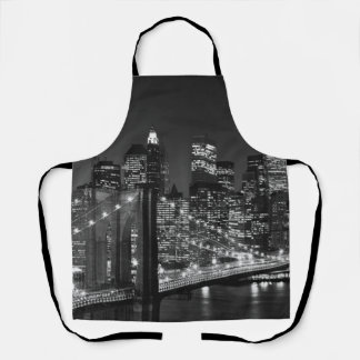 Tablier Black White Brooklyn Bridge New York Nuit