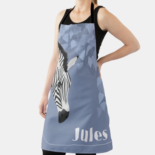 Tablier Black White Zebra Blue Ivy ajouter le nom (Insitu)