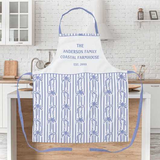 Tablier Blanc Bleu Chic Côtes Palmiers Nœuds Rayures