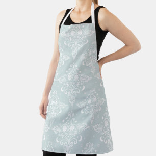 Tablier Blanc élégant sur gris sarcelle poussiéreux pâle c