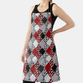 Tablier Blanc noir avec patchwork rétro rouge (Insitu)