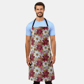 Tablier Blanc Or Bourgogne rose Poinsettias de Noël (Porté)