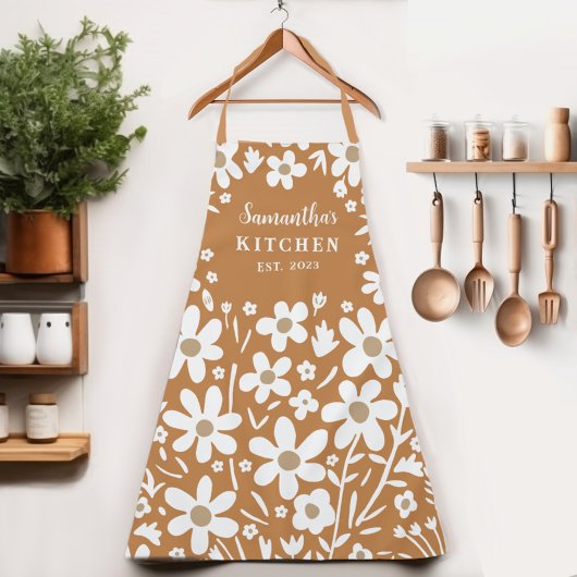 Tablier blanc orange floral pour femmes