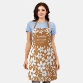 Tablier blanc orange floral pour femmes (Porté)