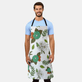 Tablier Blanc Rétro et Floral Vert (Porté)