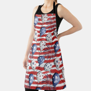TABLIER BLANC ROUGE BLEUE STRIPES & BALLONS