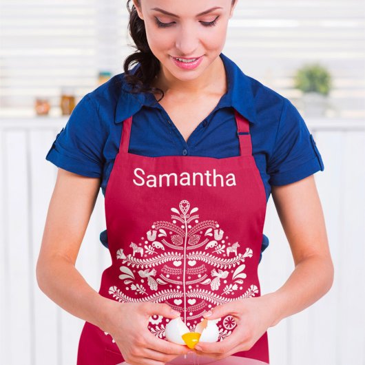 Tablier Blanc sur arbre de Noël scandinave rouge