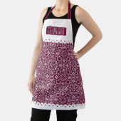 Tablier Blancs, bordeaux damas patron scallopé bordures (Insitu)