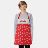 Tablier Blancs ornements sur rouge (Porté)