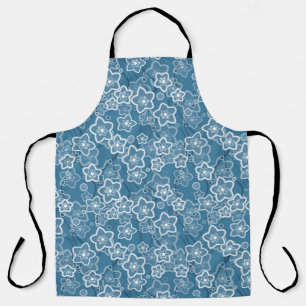 Tablier bleu avec blanc, bleu, fleurs, floral, rustique, f