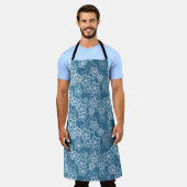 Tablier bleu avec blanc, bleu, fleurs, floral, rustique, f (Porté)