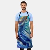 Tablier Bleu avec or Abstrait Ocean Waves Artwork (Porté)