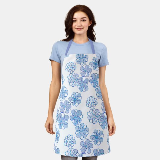 Tablier Bleu Barbeau Chemise (Porté)