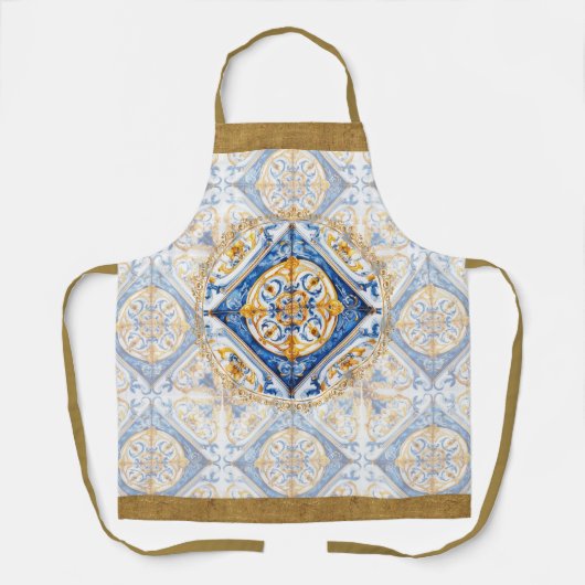 Tablier Bleu Blanc Or Talavera Azulejo Carrelage Look Apro (Recto)