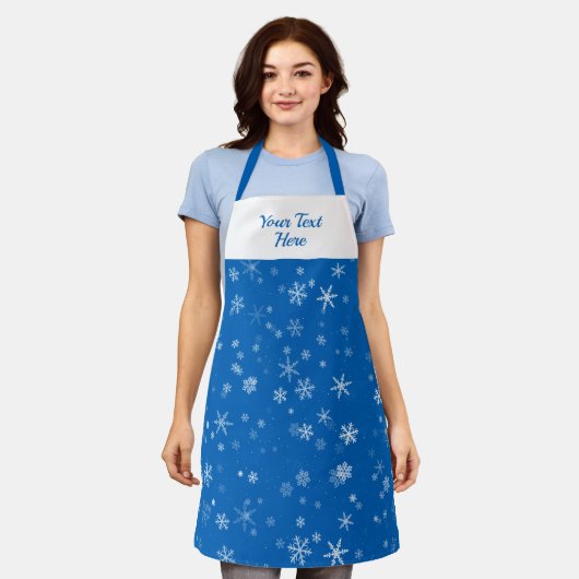 Tablier Bleu blanc Snowflake Motif Noël  (Porté)