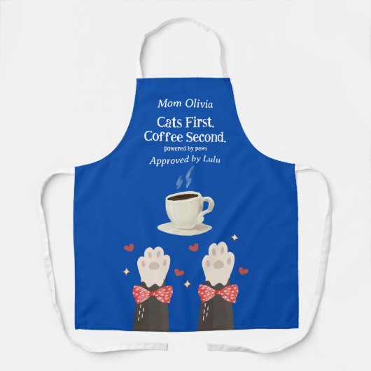 Tablier Bleu Cats First Coffee Second Cat Mom Paws (Recto)