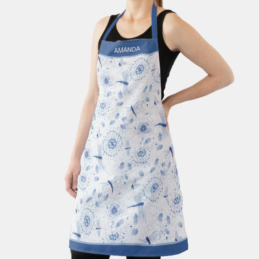 Tablier Bleu Chinoisiere libellules et fleurs (Insitu)