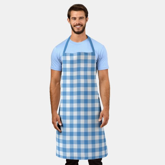 Tablier Bleu clair classique En vichy Motif chèque (Porté)