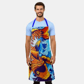Tablier Bleu de poisson orange Koi (Porté)