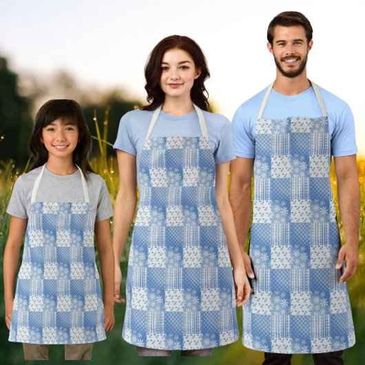 Tablier Bleu denim vintage blanc crémeux patchwork 