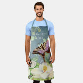 Tablier Bleu et blanc Aquarelle Magnolia (Porté)