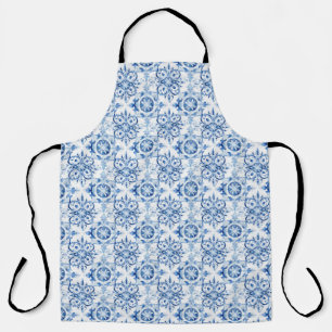 Tablier Bleu et blanc Italien aquarelle carreaux motif