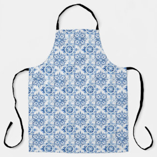 Tablier Bleu et blanc Italien aquarelle carreaux motif