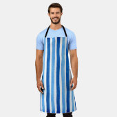 Tablier Bleu et blanc rayures peintes à la main (Porté)