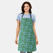 Tablier Bleu et vert Rétro Formes organiques Apron (Porté)