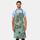 Tablier Bleu floral rétro - Floral du milieu du siècle (Porté)