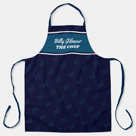 tablier bleu foncé moderne avec nom du chef (Recto)