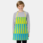 Tablier Bleu Jaune Vert Motif Rayé (Porté)