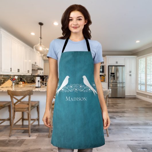 Tablier Bleu Lovebirds Vin Floral Apron