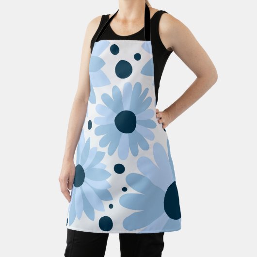 Tablier Bleu marguerite de style rétro et points bleu fonc (Insitu)